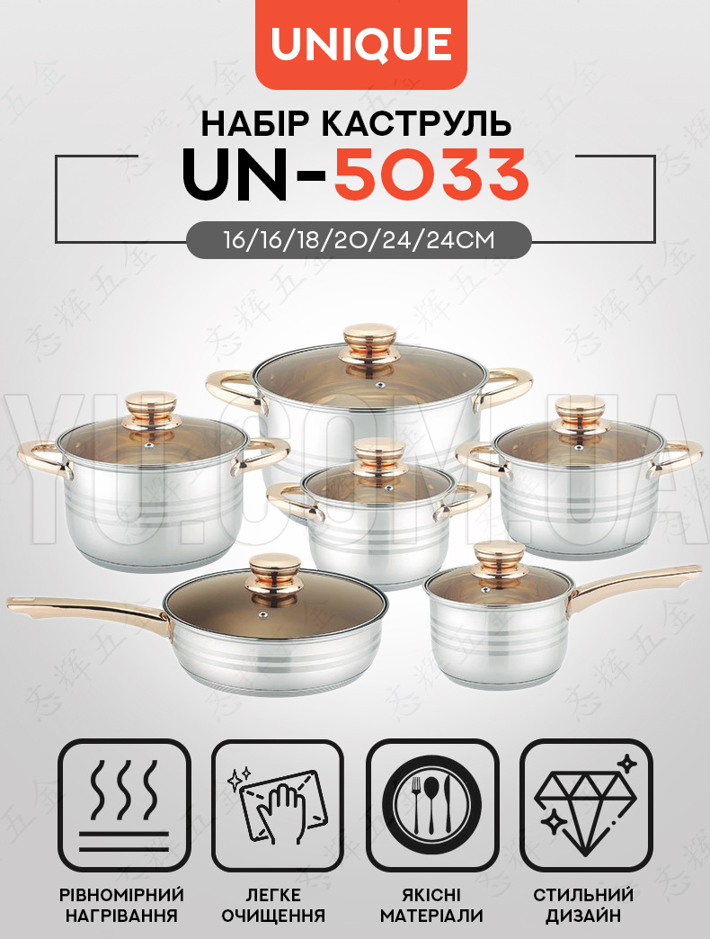 Набір посуду Unique UN-5033 16/16/18/20/24/24см Набір посуду Unique UN-5033 16/16/18/20/24/24см